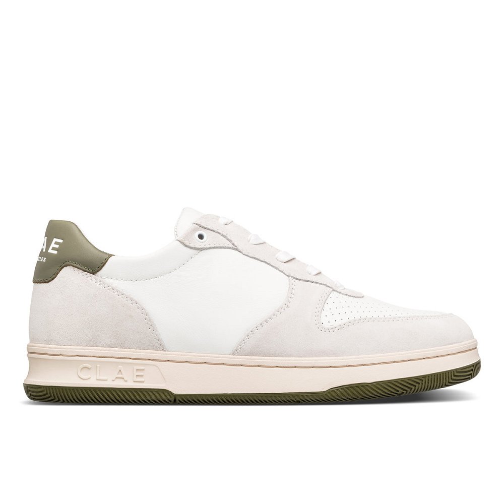 CLAE MALONE Shoes Womens USA075-T13 In White Leather Olive